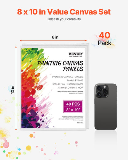 Canvas Boards for Painting 40-Pack 8 x 10 Inch Blank Canvases for Painting