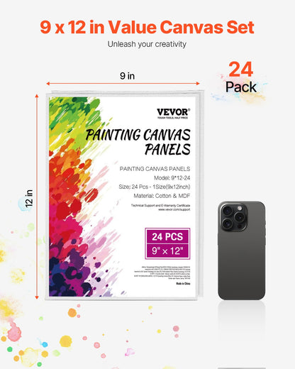 Canvas Boards for Painting 24-Pack 9 x 12 Inch Blank Canvases for Painting
