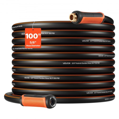 Garden Hose, 100 ft 5/8" Heavy Duty 4-Layer Rubber Water Hose, 150PSI Working & 600PSI Burst, Flexible & Non-kink Outdoor Waterhose with 3/4" Fitting, Lightweight Hoses for Gardening Cleaning