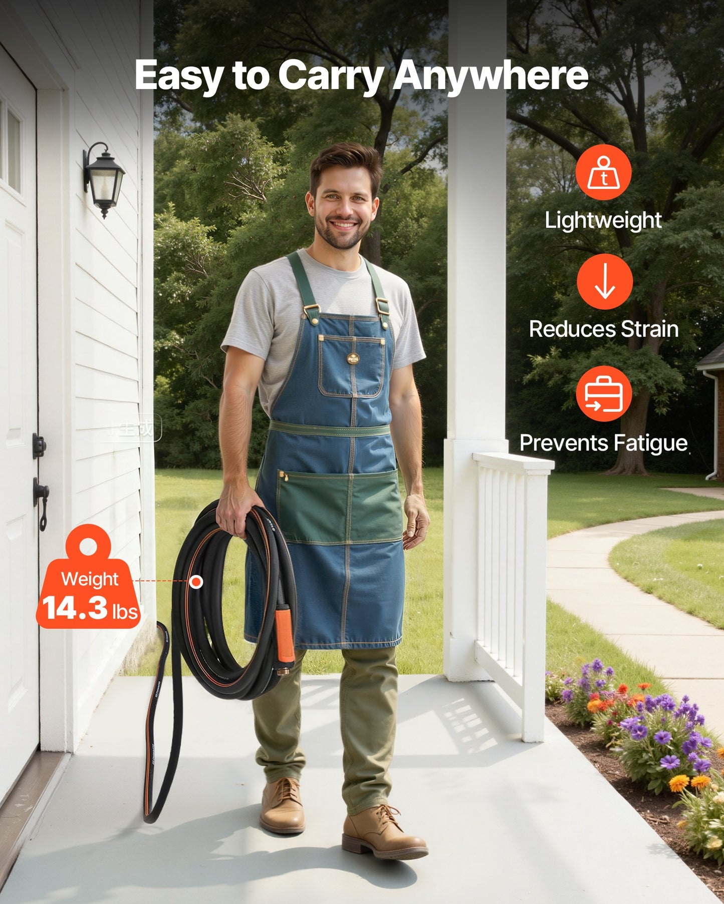 Garden Hose, 100 ft 5/8" Heavy Duty 4-Layer Rubber Water Hose, 150PSI Working & 600PSI Burst, Flexible & Non-kink Outdoor Waterhose with 3/4" Fitting, Lightweight Hoses for Gardening Cleaning