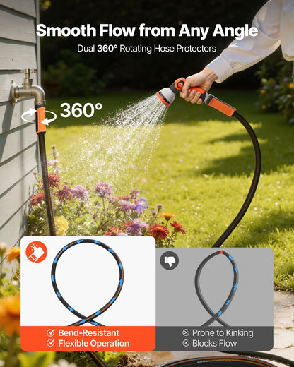 Garden Hose, 150 ft 5/8" Heavy Duty Rubber Water Hose with 10 Mode Nozzle, 150PSI Working & 600PSI Burst, Flexible & Non-kink Outdoor Waterhose with 3/4" Fitting, Lightweight Hoses for Gardening