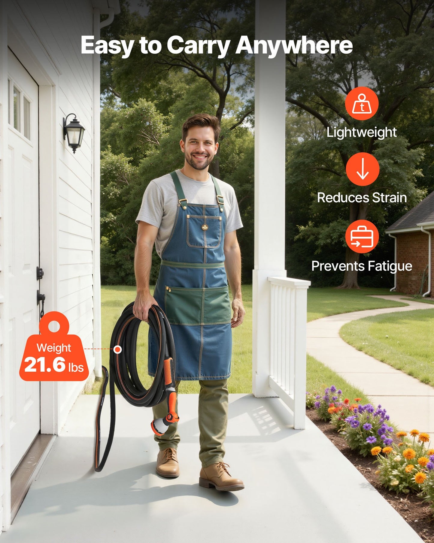 Garden Hose, 150 ft 5/8" Heavy Duty Rubber Water Hose with 10 Mode Nozzle, 150PSI Working & 600PSI Burst, Flexible & Non-kink Outdoor Waterhose with 3/4" Fitting, Lightweight Hoses for Gardening