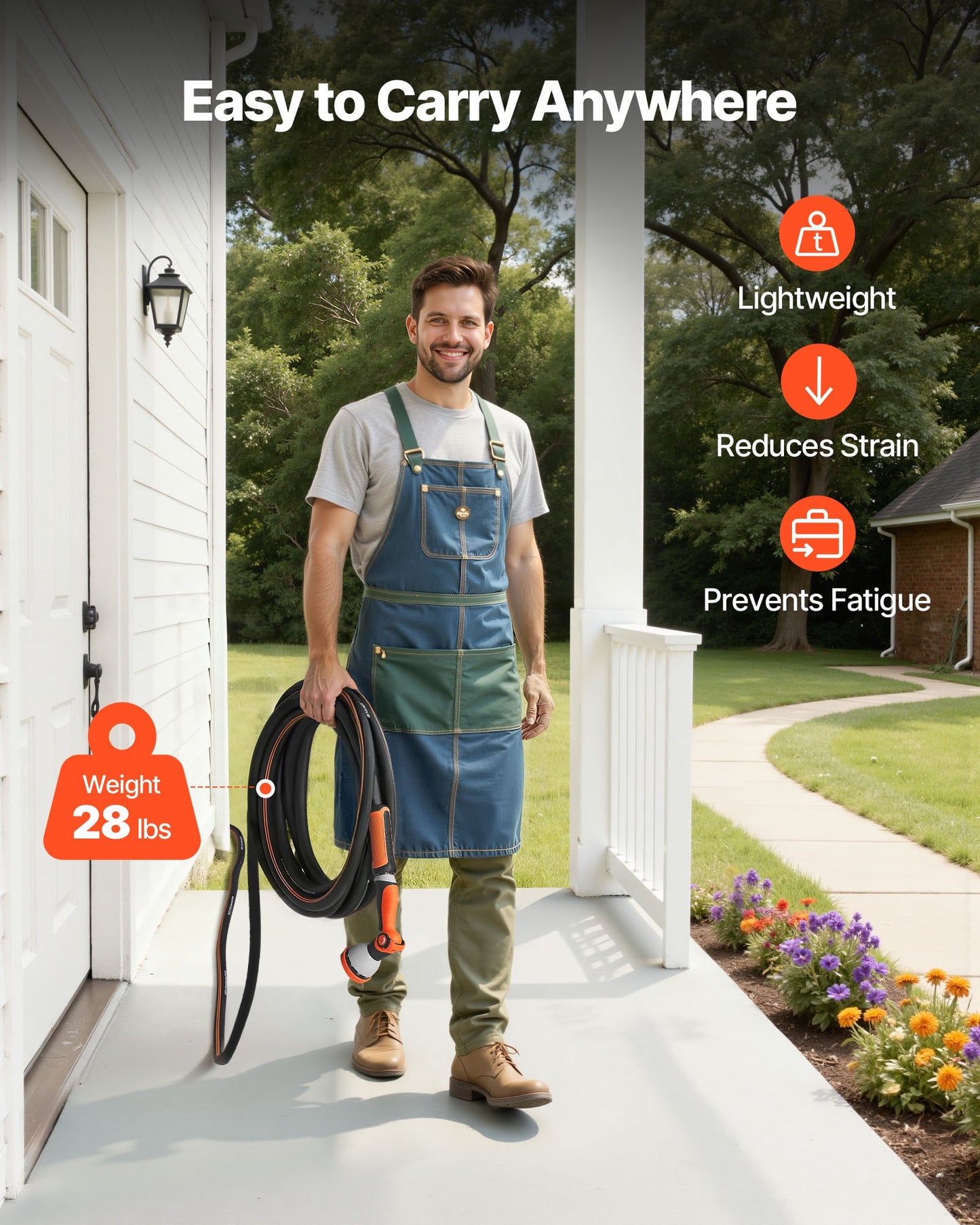 Garden Hose, 200 ft 5/8" Heavy Duty Rubber Water Hose with 10 Mode Nozzle, 150PSI Working & 600PSI Burst, Flexible & Non-kink Outdoor Waterhose with 3/4" Fitting, Lightweight Hoses for Gardening