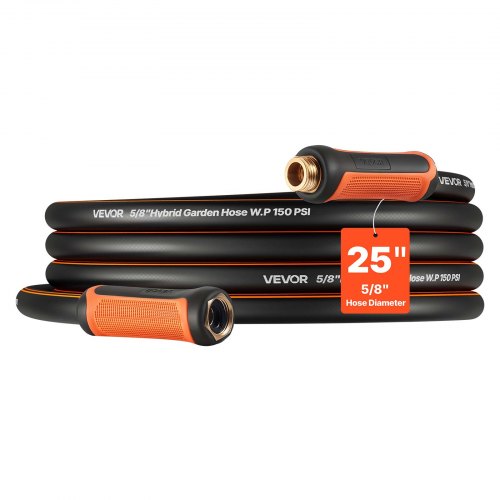 Garden Hose, 25 ft 5/8" Heavy Duty 4-Layer Rubber Water Hose, 150PSI Working & 600PSI Burst, Flexible & Non-kink Outdoor Waterhose with 3/4" Fitting, Lightweight Hoses for Gardening Cleaning
