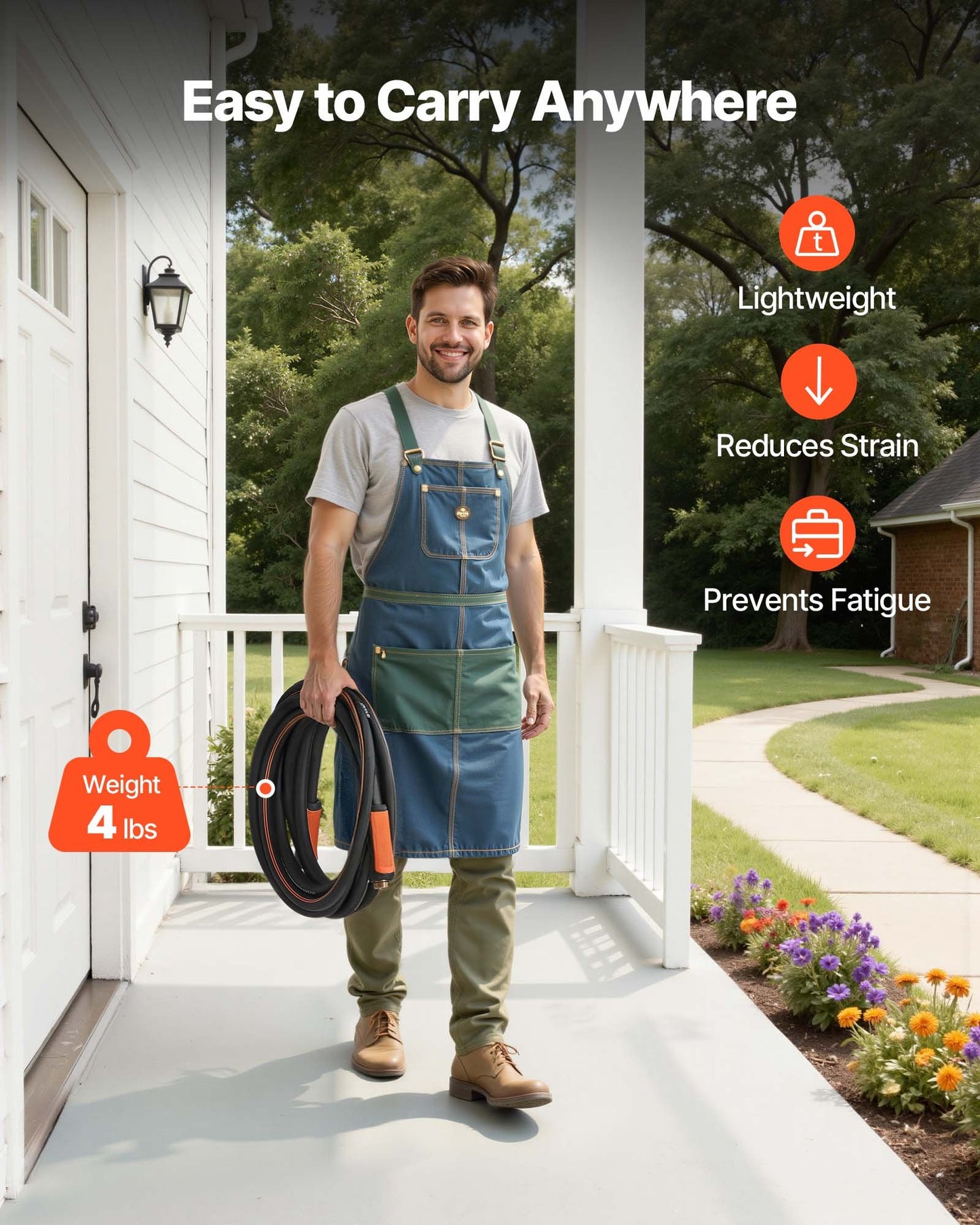 Garden Hose, 25 ft 5/8" Heavy Duty 4-Layer Rubber Water Hose, 150PSI Working & 600PSI Burst, Flexible & Non-kink Outdoor Waterhose with 3/4" Fitting, Lightweight Hoses for Gardening Cleaning