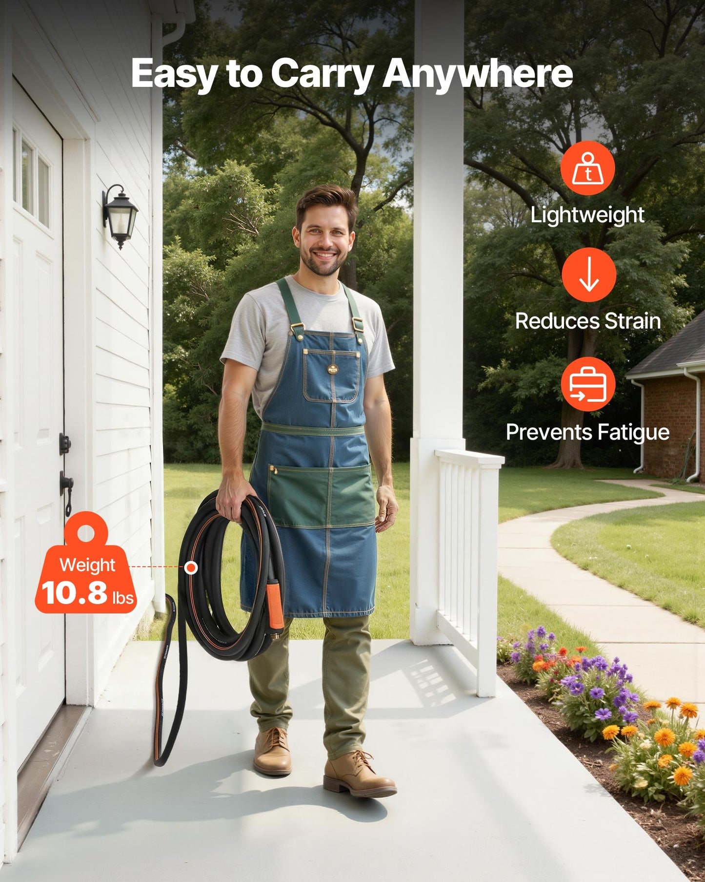 Garden Hose, 75 ft 5/8" Heavy Duty 4-Layer Rubber Water Hose, 150PSI Working & 600PSI Burst, Flexible & Non-kink Outdoor Waterhose with 3/4" Fitting, Lightweight Hoses for Gardening Cleaning