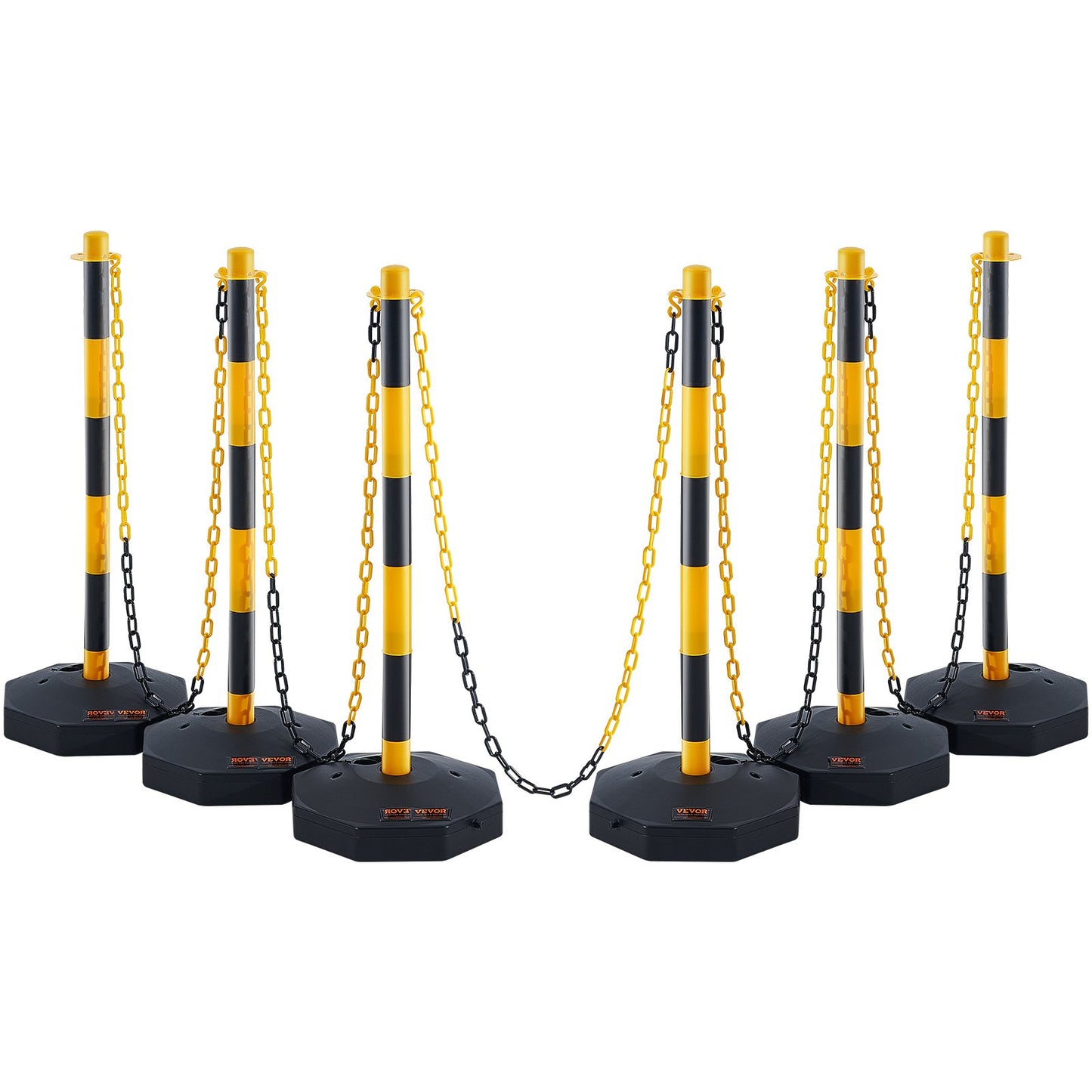 Adjustable Traffic Delineator Post Cones, 6-Pack, Traffic Safety Delineator Barrier with Fillable Base 8FT Chain, for Traffic Control Warning Parking Lot Construction Warning Roads, Yellow&amp;Black