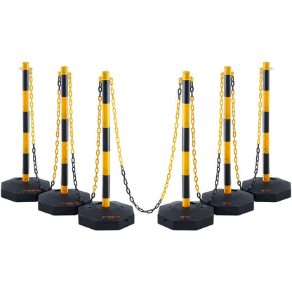 Adjustable Traffic Delineator Post Cones, 6-Pack, Traffic Safety Delineator Barrier with Fillable Base 8FT Chain, for Traffic Control Warning Parking Lot Construction Warning Roads, Yellow&amp;Black