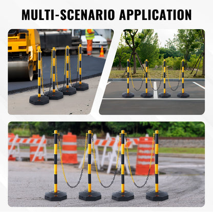 Adjustable Traffic Delineator Post Cones, 4-Pack, Traffic Safety Delineator Barrier with Fillable Base 8FT Chain, for Traffic Control Warning Parking Lot Construction Warning Roads, Yellow&amp;Black
