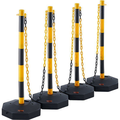 Adjustable Traffic Delineator Post Cones, 4-Pack, Traffic Safety Delineator Barrier with Fillable Base 8FT Chain, for Traffic Control Warning Parking Lot Construction Warning Roads, Yellow&amp;Black