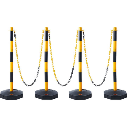 Adjustable Traffic Delineator Post Cones, 4-Pack, Traffic Safety Delineator Barrier with Fillable Base 8FT Chain, for Traffic Control Warning Parking Lot Construction Warning Roads, Yellow&amp;Black