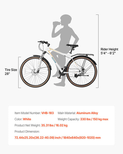 Hybrid Bike, Lightweight Aluminum Frame Bike, 700c Wheel Men Women Hybrid Bicycle, Step-Over Adult Urban City Commuter Bikes, with 24-Speed Shimano Drivetrain, Alloy Adjustable Stem, Dual Brakes