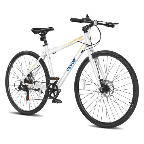 Hybrid Bike, Lightweight Aluminum Frame Bike, 700c Wheel Men Women Hybrid Bicycle, Step-Over Adult Urban City Commuter Bikes, with 7 Speed, Alloy Adjustable Stem, Disc Brakes, Adjustable Seat