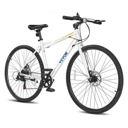 Hybrid Bike, Lightweight Aluminum Frame Bike, 700c Wheel Men Women Hybrid Bicycle, Step-Over Adult Urban City Commuter Bikes, with 7 Speed, Alloy Adjustable Stem, Disc Brakes, Adjustable Seat