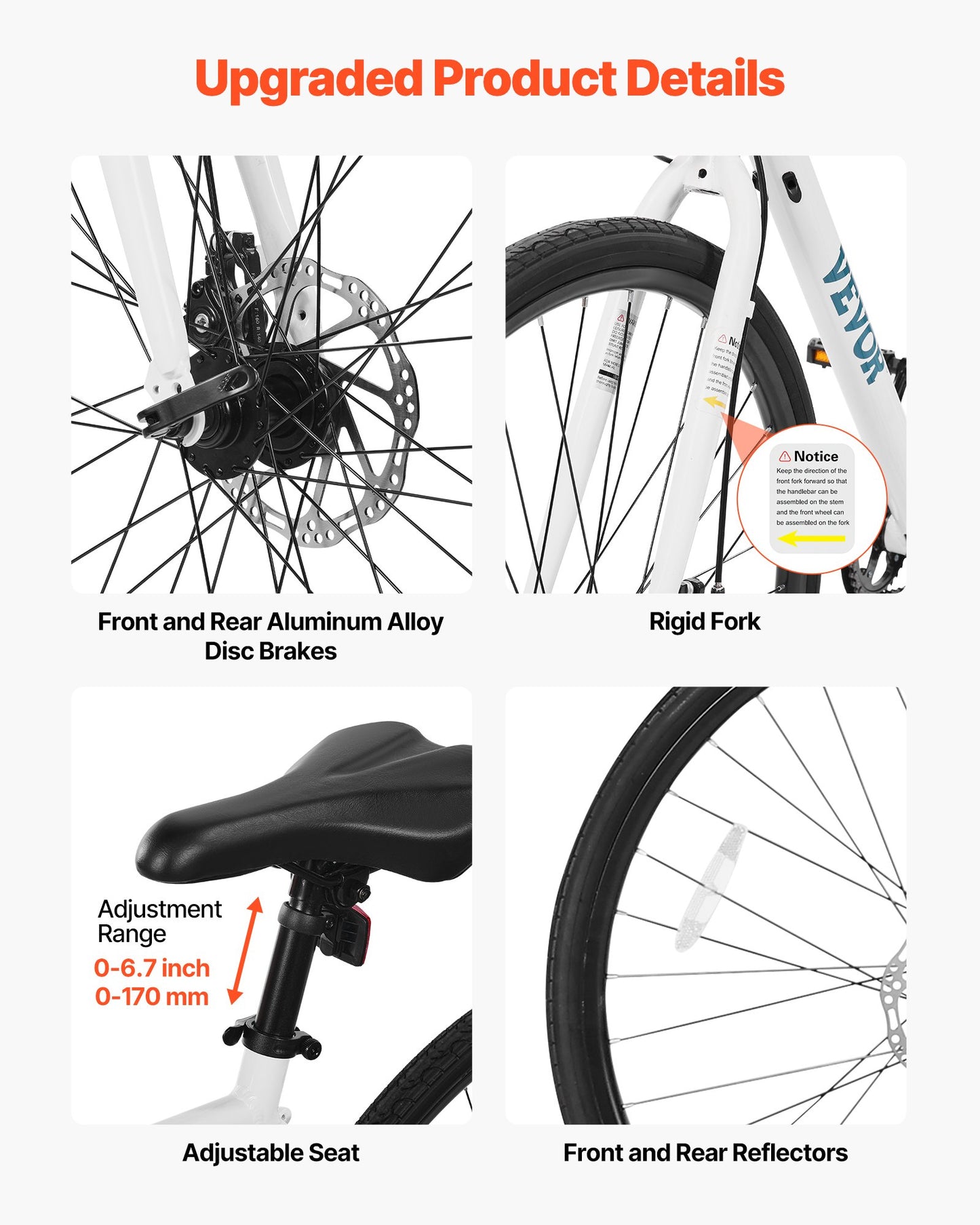 Hybrid Bike, Lightweight Aluminum Frame Bike, 700c Wheel Men Women Hybrid Bicycle, Step-Over Adult Urban City Commuter Bikes, with 7 Speed, Alloy Adjustable Stem, Disc Brakes, Adjustable Seat