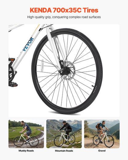Hybrid Bike, Lightweight Aluminum Frame Bike, 700c Wheel Men Women Hybrid Bicycle, Step-Over Adult Urban City Commuter Bikes, with 7 Speed, Alloy Adjustable Stem, Disc Brakes, Adjustable Seat