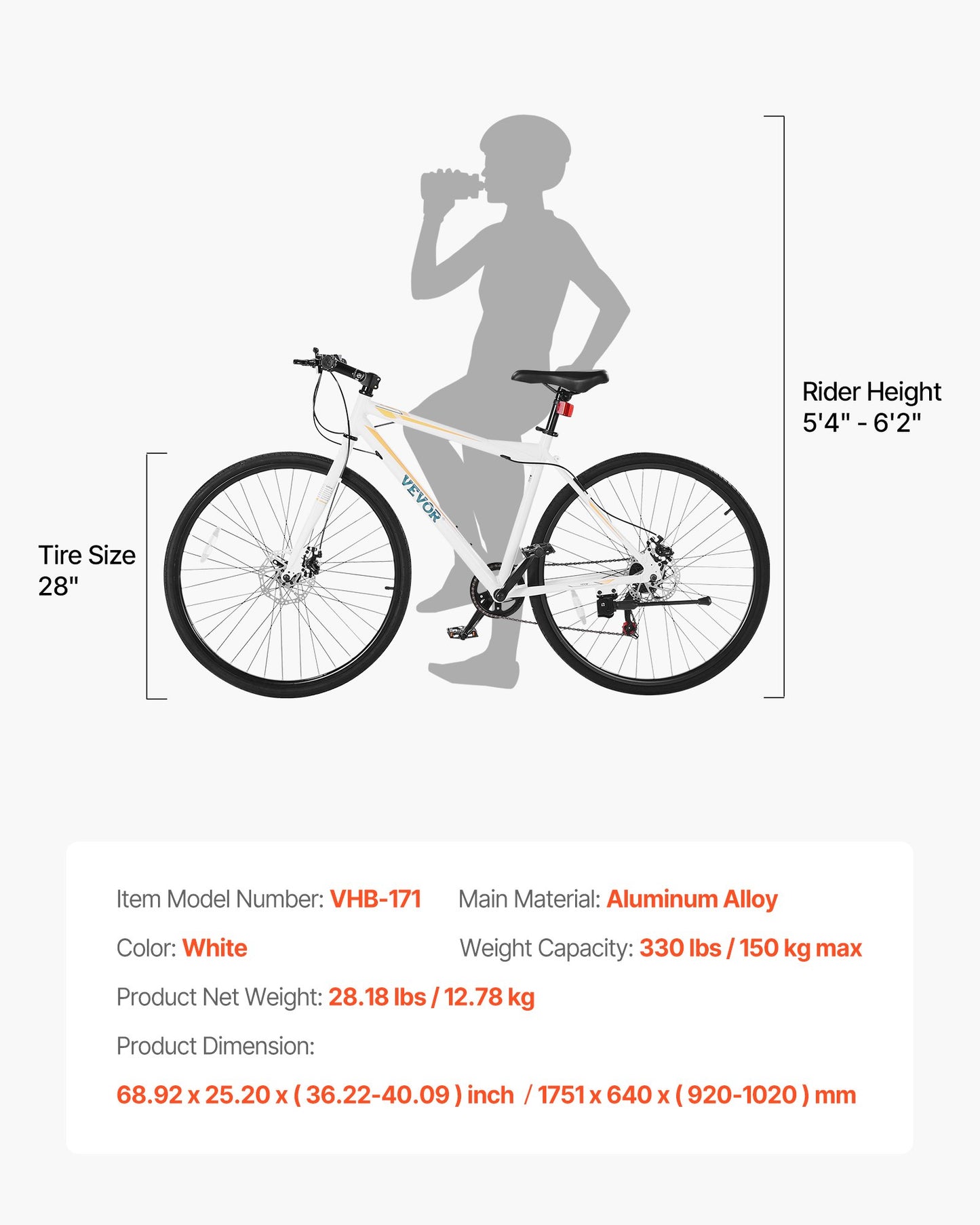Hybrid Bike, Lightweight Aluminum Frame Bike, 700c Wheel Men Women Hybrid Bicycle, Step-Over Adult Urban City Commuter Bikes, with 7 Speed, Alloy Adjustable Stem, Disc Brakes, Adjustable Seat