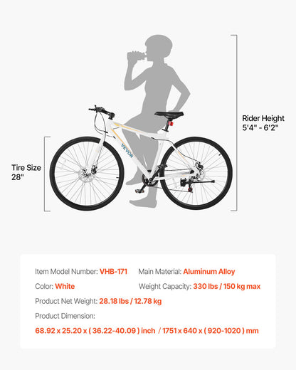 Hybrid Bike, Lightweight Aluminum Frame Bike, 700c Wheel Men Women Hybrid Bicycle, Step-Over Adult Urban City Commuter Bikes, with 7 Speed, Alloy Adjustable Stem, Disc Brakes, Adjustable Seat