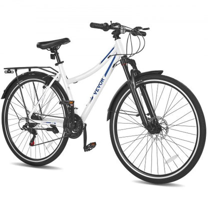 Hybrid Bike, Lightweight Aluminum Frame Bike, 700c Wheel Men and Women Hybrid Bicycle, Step-Through Adult Urban City Commuter Bikes, 21-Speed Shimano Drivetrain, Dual Brakes, Front Suspension