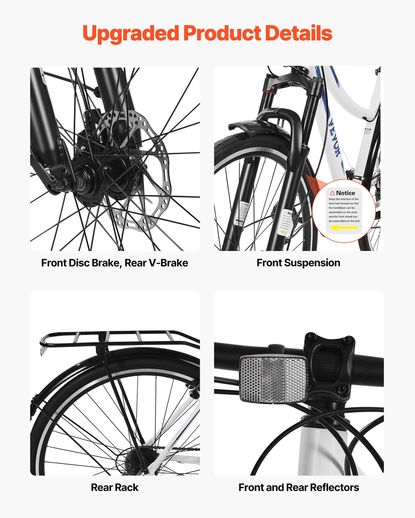 Hybrid Bike, Lightweight Aluminum Frame Bike, 700c Wheel Men and Women Hybrid Bicycle, Step-Through Adult Urban City Commuter Bikes, 21-Speed Shimano Drivetrain, Dual Brakes, Front Suspension