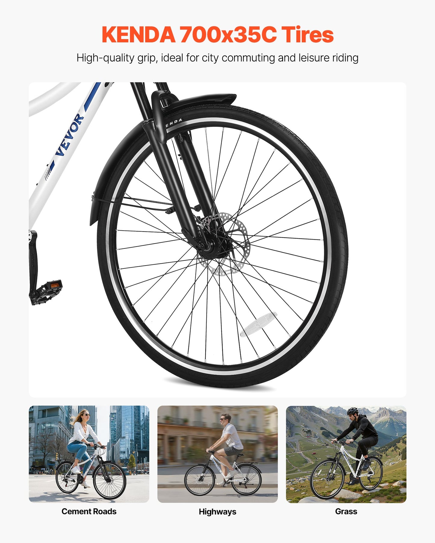 Hybrid Bike, Lightweight Aluminum Frame Bike, 700c Wheel Men and Women Hybrid Bicycle, Step-Through Adult Urban City Commuter Bikes, 21-Speed Shimano Drivetrain, Dual Brakes, Front Suspension