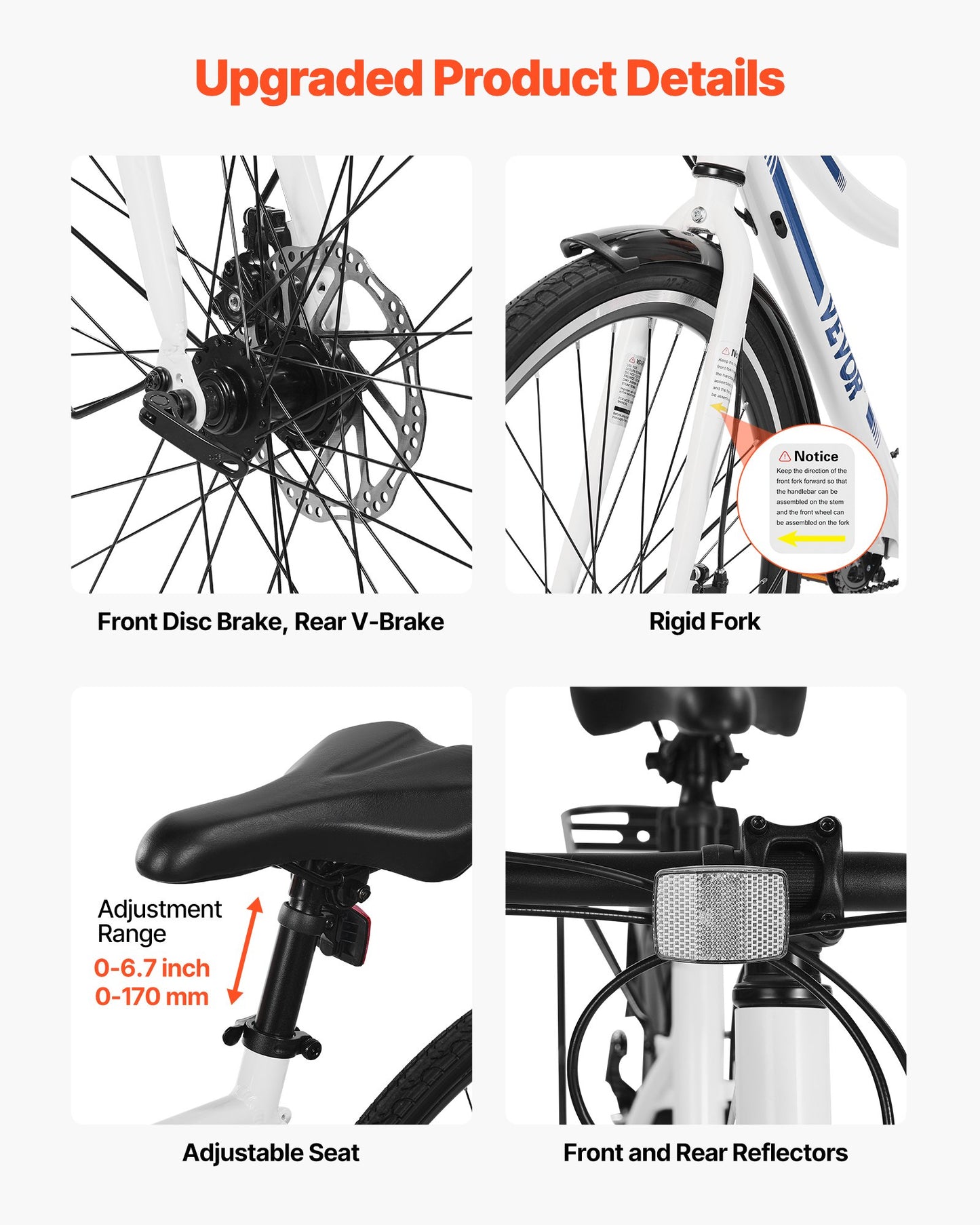 Hybrid Bike, Lightweight Aluminum Frame Bike, 700c Wheel Men and Women Hybrid Bicycle, Step-Through Adult Urban City Commuter Bikes with 7-Speed Shimano Drivetrain, Dual Brake, Adjustable Seat