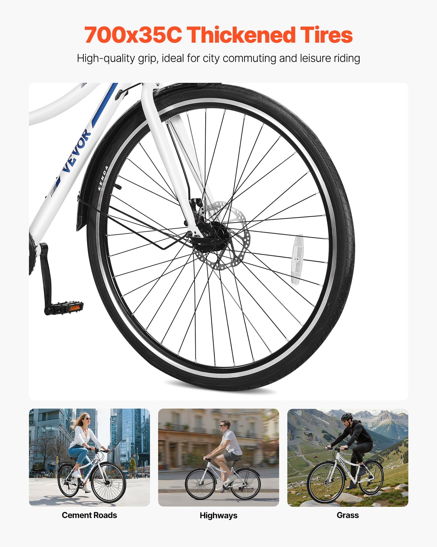 Hybrid Bike, Lightweight Aluminum Frame Bike, 700c Wheel Men and Women Hybrid Bicycle, Step-Through Adult Urban City Commuter Bikes with 7-Speed Shimano Drivetrain, Dual Brake, Adjustable Seat