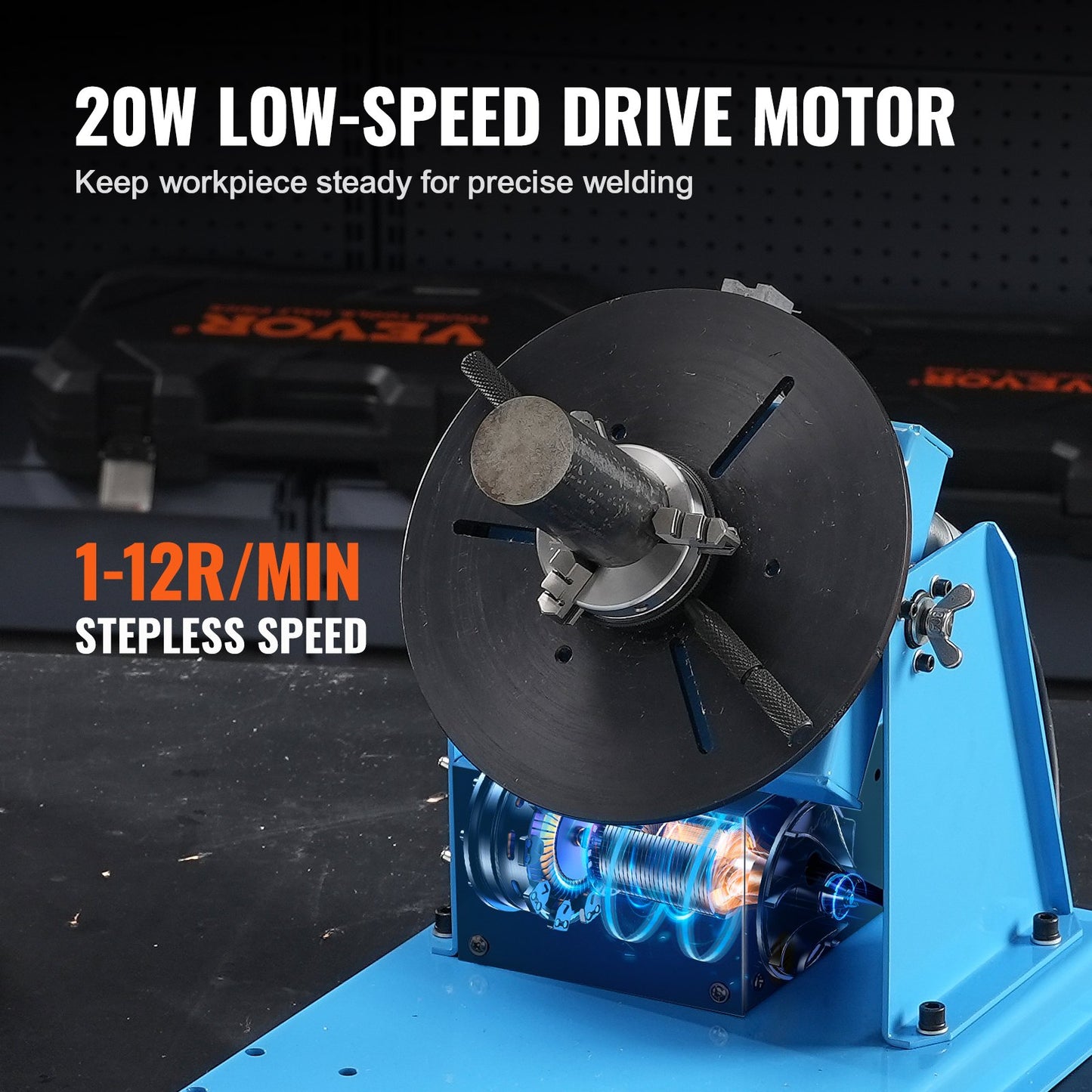 Rotary Welding Positioner 10KG, 0-90° Welding Positioning Turntable Table with 8.1 Inch 3-Jaw Lathe Chuck, 1-12 RPM 20W Portable Welder Positioning Machine for Cutting Grinding Assembly Testing