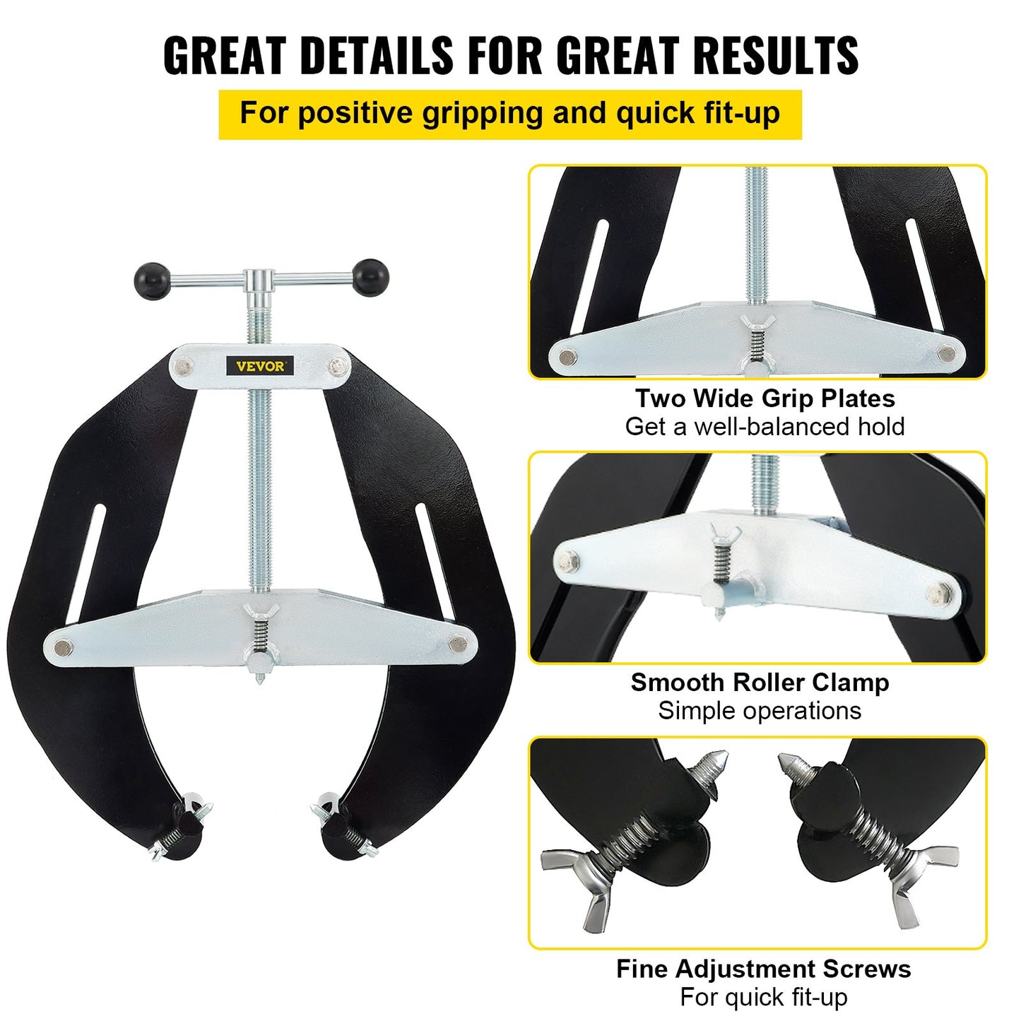 Pipe Clamp, 5 to 12 in, High Strength Ultra Clamp with Quick Acting Screws, Steel Pipe Alignment Tool with Lightweight Design, Black