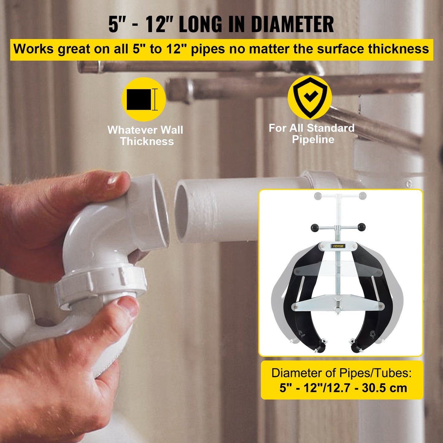 Ultra Clamp, 5 till 12 i diameter, höghållfast rörklämma med snabbverkande skruvar, stålrörsuppriktningsverktyg med lätt design, svart