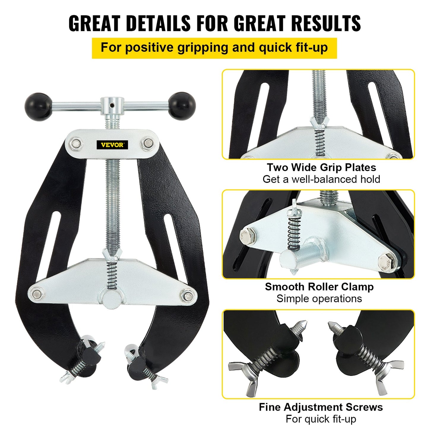 Ultra Clamp, 2 bis 6 Zoll Durchmesser, hochfeste Rohrschelle mit Schnellspannschrauben, Stahlrohr-Einstellwerkzeug mit leichtem Design, schwarz