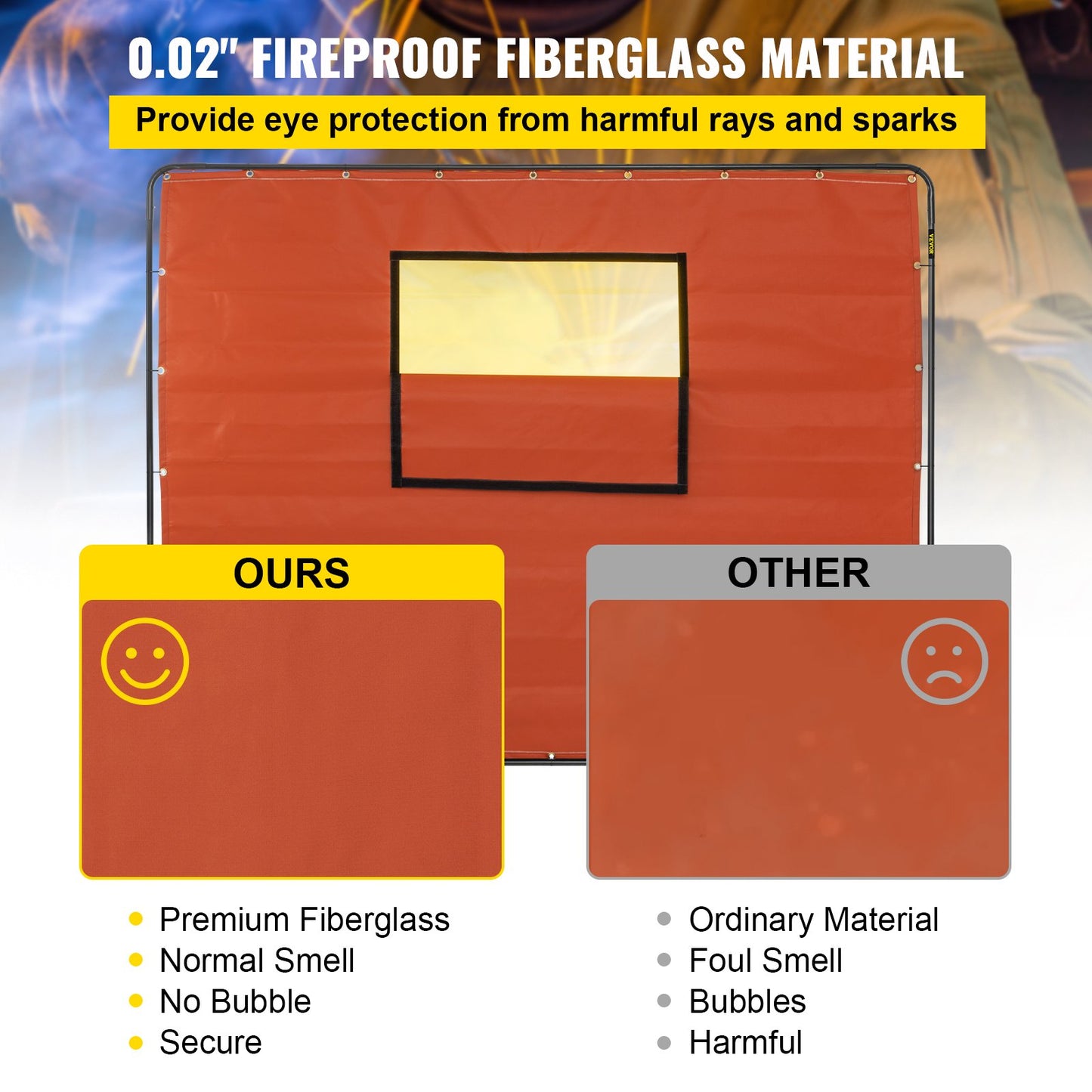 Schweißvorhang, 6' x 8', Schweißschirm mit Metallrahmen und 4 Rädern, feuerfestes Fiberglas mit transparentem Fenster, für Werkstatt, Industriegelände, Rot