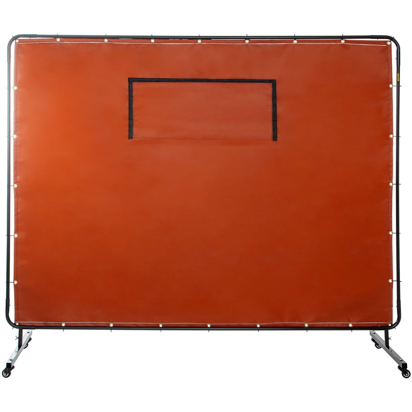 Schweißvorhang, 6' x 8', Schweißschirm mit Metallrahmen und 4 Rädern, feuerfestes Fiberglas mit transparentem Fenster, für Werkstatt, Industriegelände, Rot