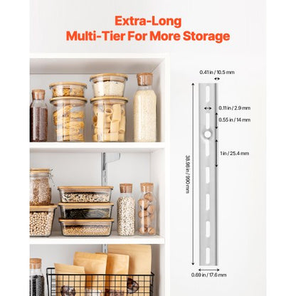 Hyllskena 94 cm, 10-pack justerbara väggmonterade hyllor i stål, pilaster |  EU