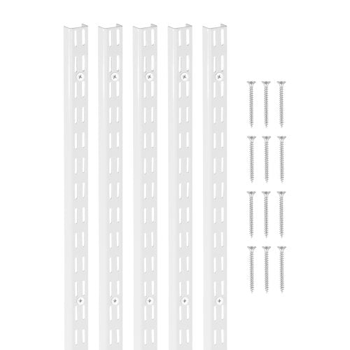 Shelf Pilaster, 60-inch 5 Pack, Dual Track Upright Wall Shelving System, Heavy Duty Support System Twin Slot Shelf Rails, 25 Screws, Suitable for Cabinet Closet Organization Storage, Silver