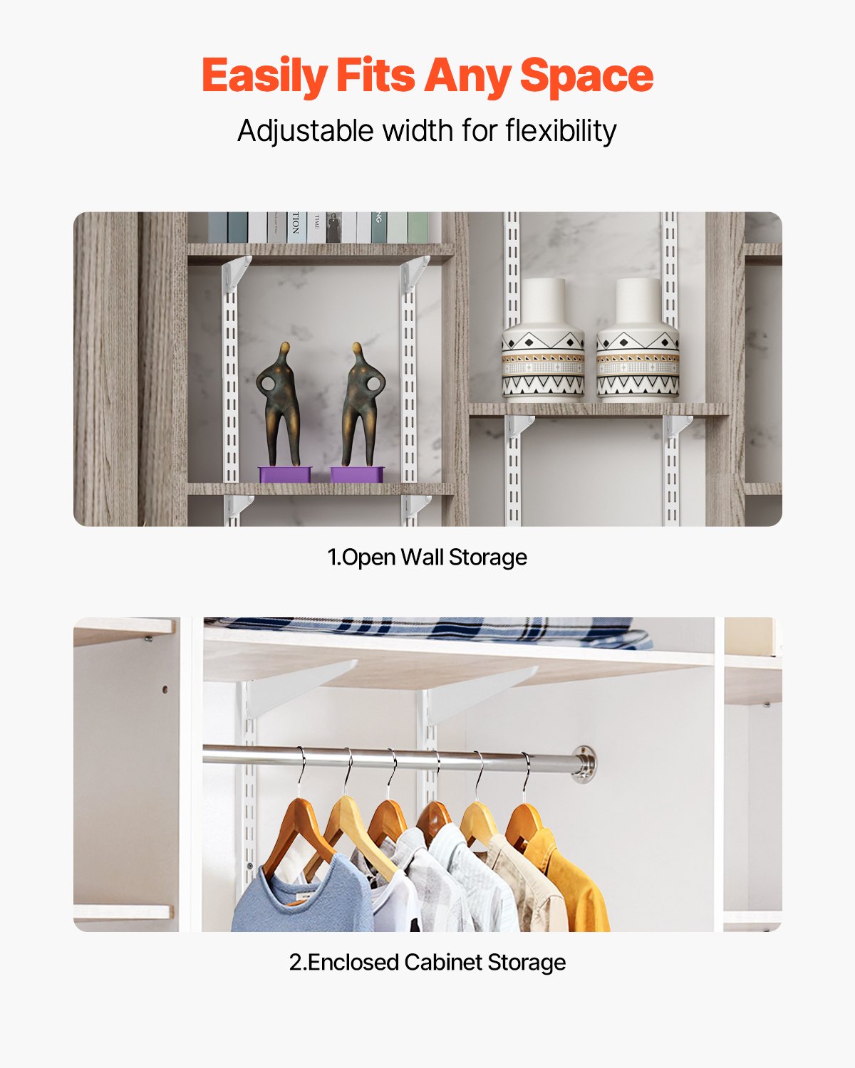 Shelf Pilaster, 60-inch 5 Pack, Dual Track Upright Wall Shelving System, Heavy Duty Support System Twin Slot Shelf Rails, 25 Screws, Suitable for Cabinet Closet Organization Storage, Silver