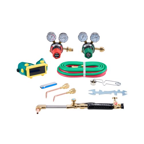 Oxygen Acetylene Torch Kit, Gas Welding Cutting Torch Kit, 12PCS Oxy Acetylene Brazing Tool Set with 177 inches Twin-Hose, 1 Cutting Nozzle, 2 Welding Tips & 2 Regulators (without Gas Cylinder)
