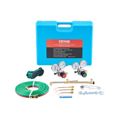 Oxygen Acetylene Torch Kit, Gas Welding Cutting Torch Kit, 14PCS Portable Oxy Acetylene Brazing Set with 177'' Long Twin-Hose, Cutting Nozzle, 3 Welding Tips & Carry Case (without Gas Cylinder)