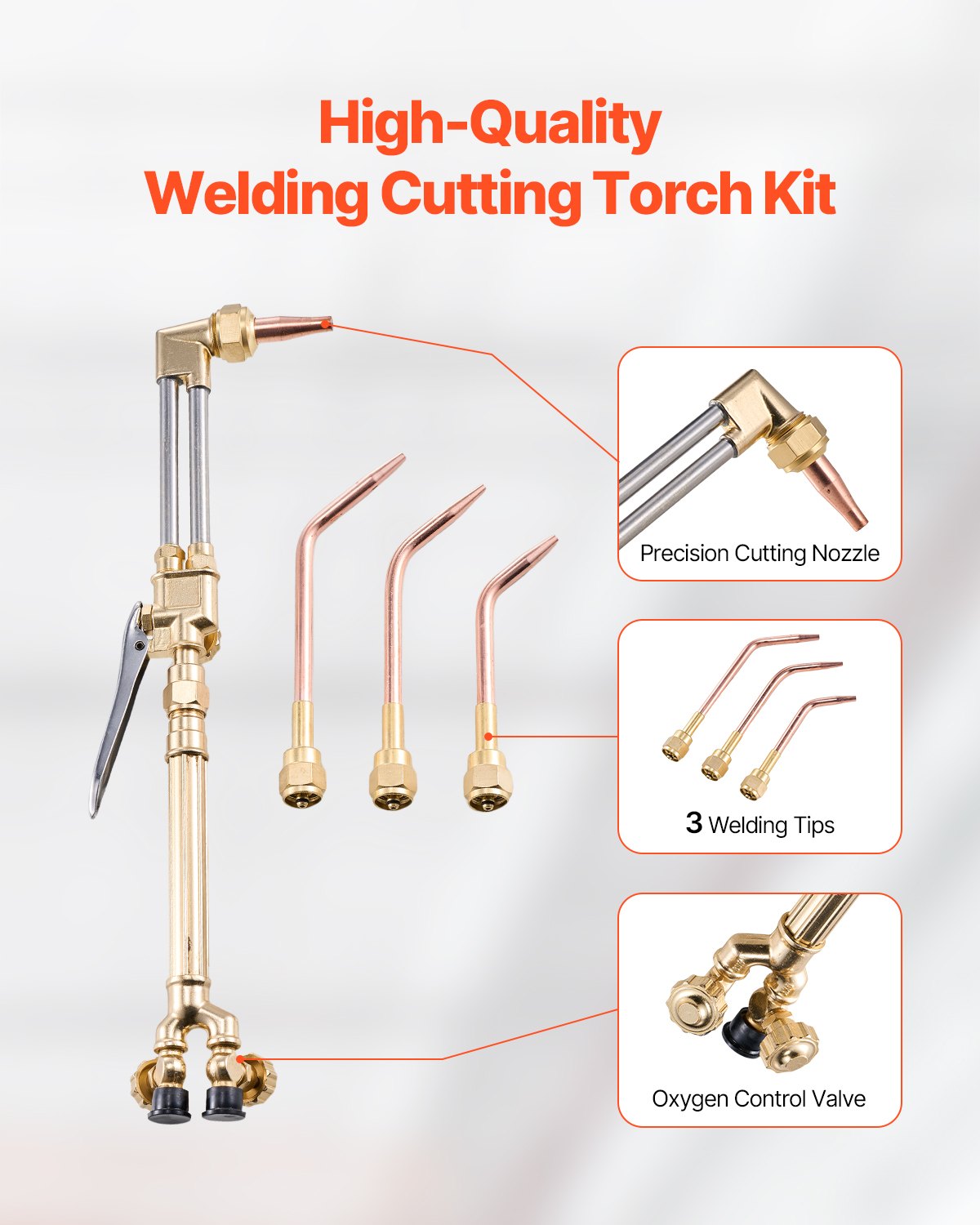 Oxygen Acetylene Torch Kit, Gas Welding Cutting Torch Kit, 14PCS Portable Oxy Acetylene Brazing Set with 177'' Long Twin-Hose, Cutting Nozzle, 3 Welding Tips & Carry Case (without Gas Cylinder)