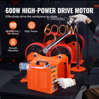 110V Turning Rolls Linkage Roller, 1000KG/2205LBS Loading Welding Turning Roll, 25-1400mm Diameter, 80-1600 mm/min Rotary Welding Positioner & Welding Torch Stand for Welding Equipment Support
