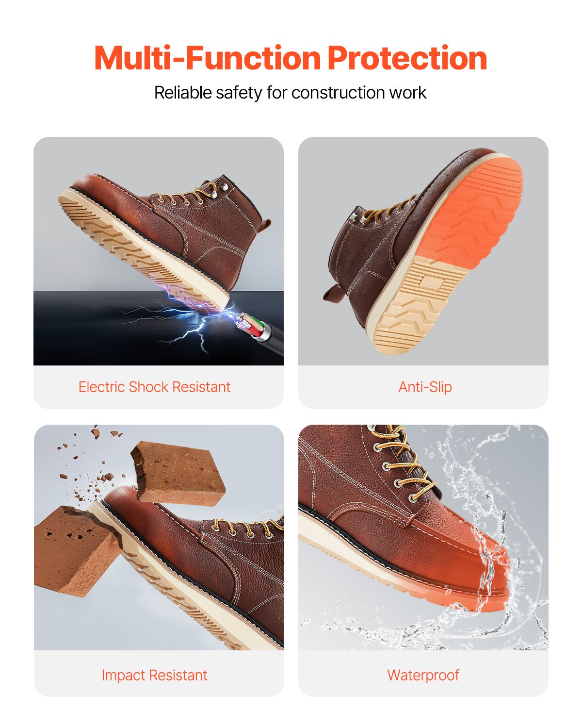 Arbeitsstiefel mit Stahlkappe, UK-Größe 7, wasserdicht, Moc Toe für Herren, rutschfest