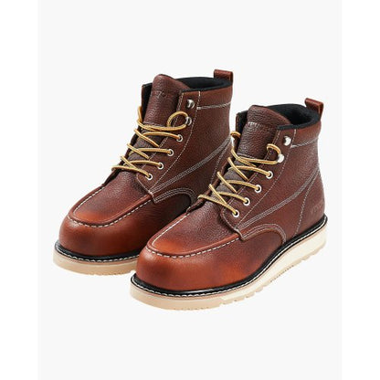 Steel Toe Work Boots, US Size 8.5, Waterproof Moc Toe Work Boots for Men, Slip-Resistant Work Boot, Lightweight and Breathable EVA Rubber Sole Mens Boots for Industry Construction, Brown