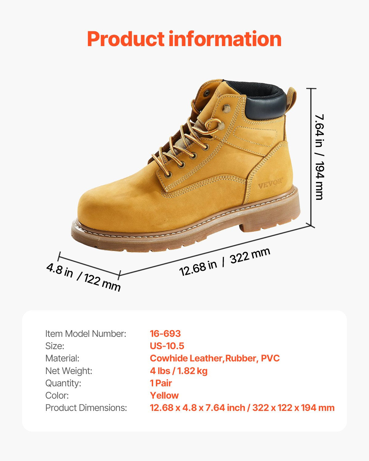 Steel Toe Work Boots UK Storlek 9,5 Vattentät för män Halkbeständig