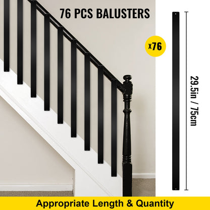 Deck Balusters, 76 Pack Metal Deck Spindles, 29.5"x1"x0.2" Staircase Baluster with Screws, Aluminum Alloy Deck Railing for Wood and Composite Deck, Stylish Baluster for Outdoor Stair Deck Porch