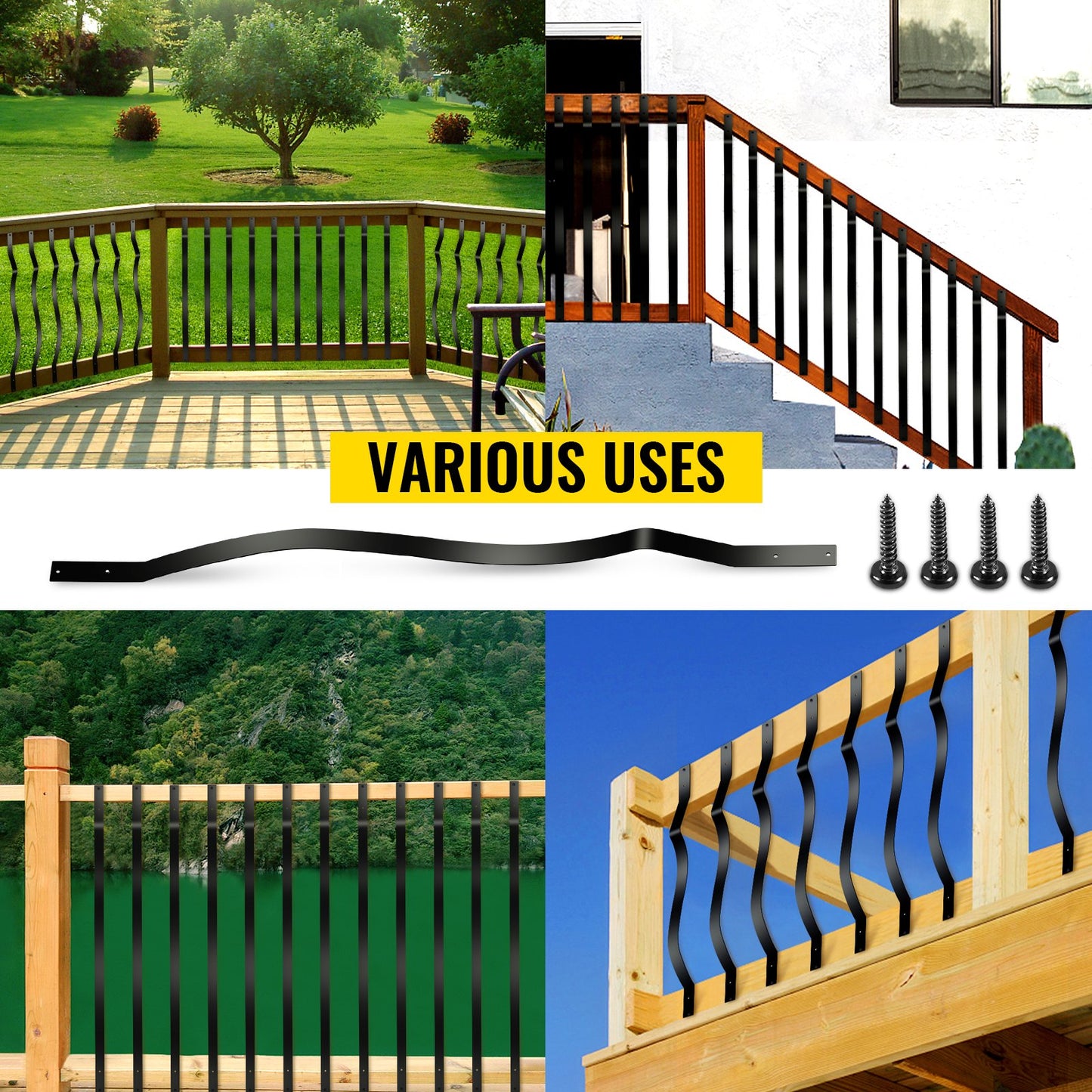 Deck Balusters, 61 Pack Metal Deck Spindles, 32.25\"x1\" Staircase Baluster with Screws, Aluminum Alloy Deck Railing for Wood and Composite Deck,Stylish Baluster for Outdoor Stair Deck Porch