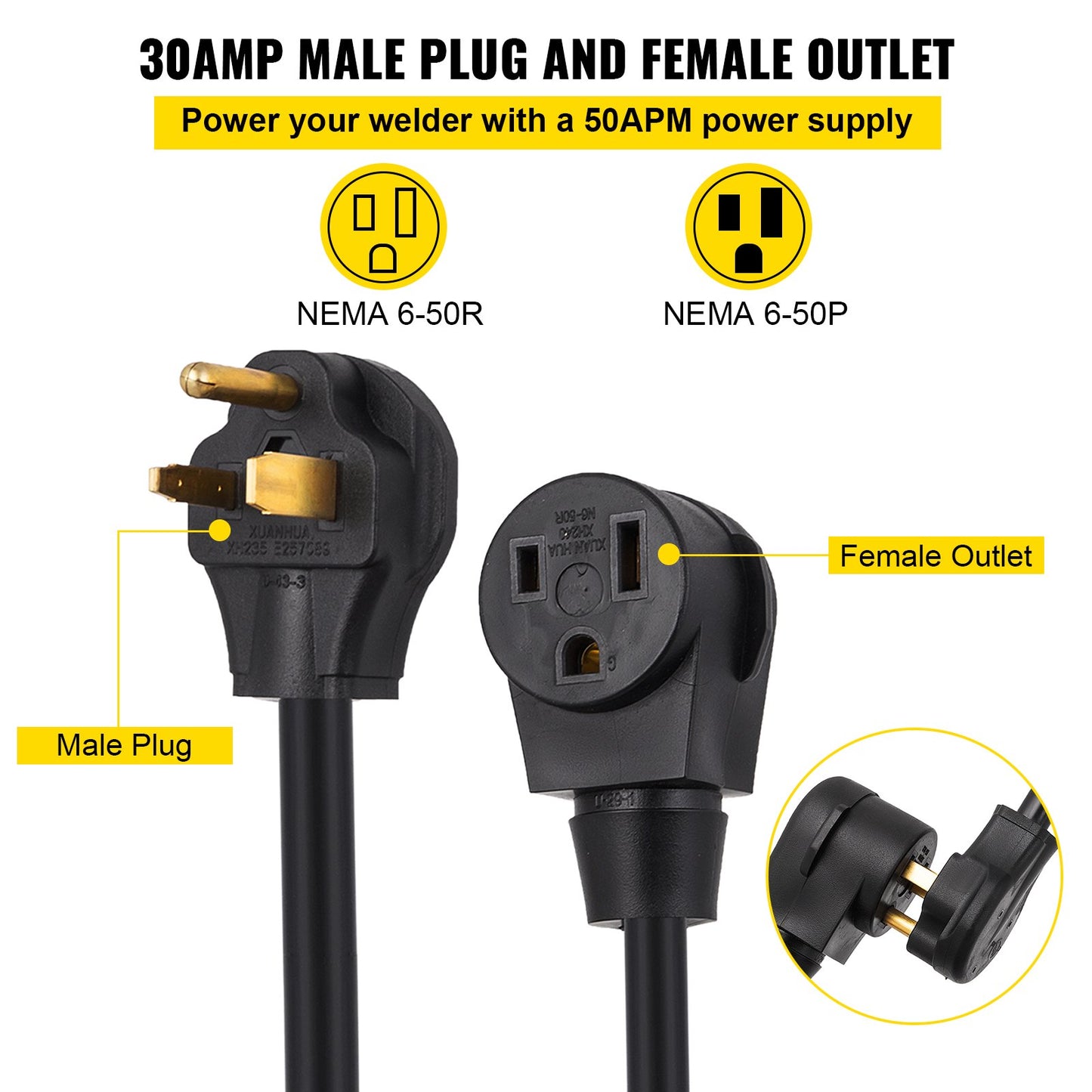Welder Extension Cord 30Amp 25ft 250V, Welding Power Cord with NEMA 6-50 Plug 10 Gauge 3 Prong for MIG,Lincoln,Plasma,Miller,TIG