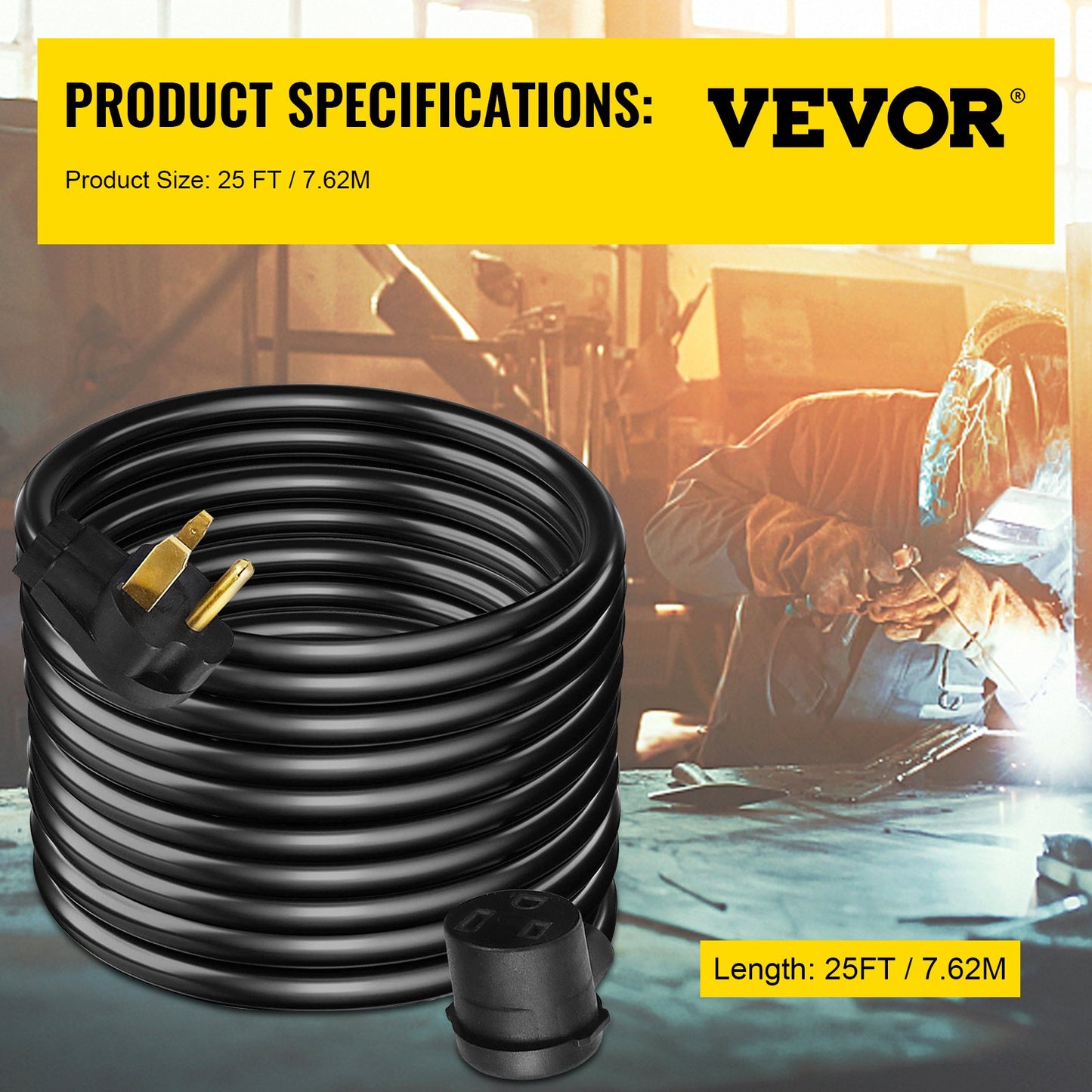 Welder Extension Cord 30Amp 25ft 250V, Welding Power Cord with NEMA 6-50 Plug 10 Gauge 3 Prong for MIG,Lincoln,Plasma,Miller,TIG