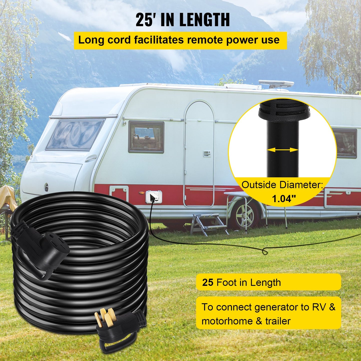25 FT 50Amp RV Extension Cord NEMA N14-50P to N14-50R, 125 / 250V Heavy Duty STW 6/3+ 8/1 RV Power Cord, for EV Charging and RV Trailer Campers