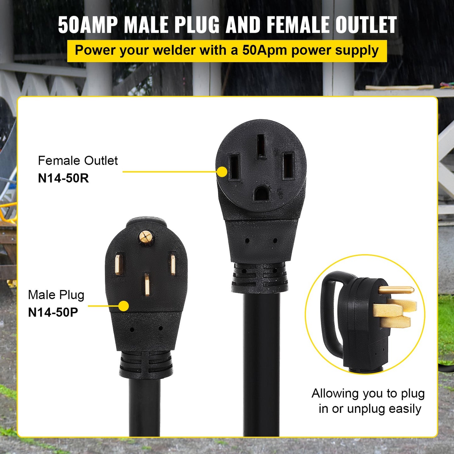25 FT 50Amp RV Extension Cord NEMA N14-50P to N14-50R, 125 / 250V Heavy Duty STW 6/3+ 8/1 RV Power Cord, for EV Charging and RV Trailer Campers