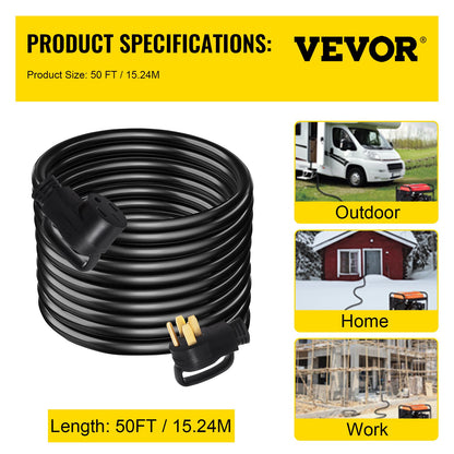 50Ft 50 Amp RV Extension Cord Durable Premium Power Cord RV 26.5mm Wire Diameter Extension Cord Copper Wire RV Cord Power Supply Cable for Trailer Motorhome Camper with Handles
